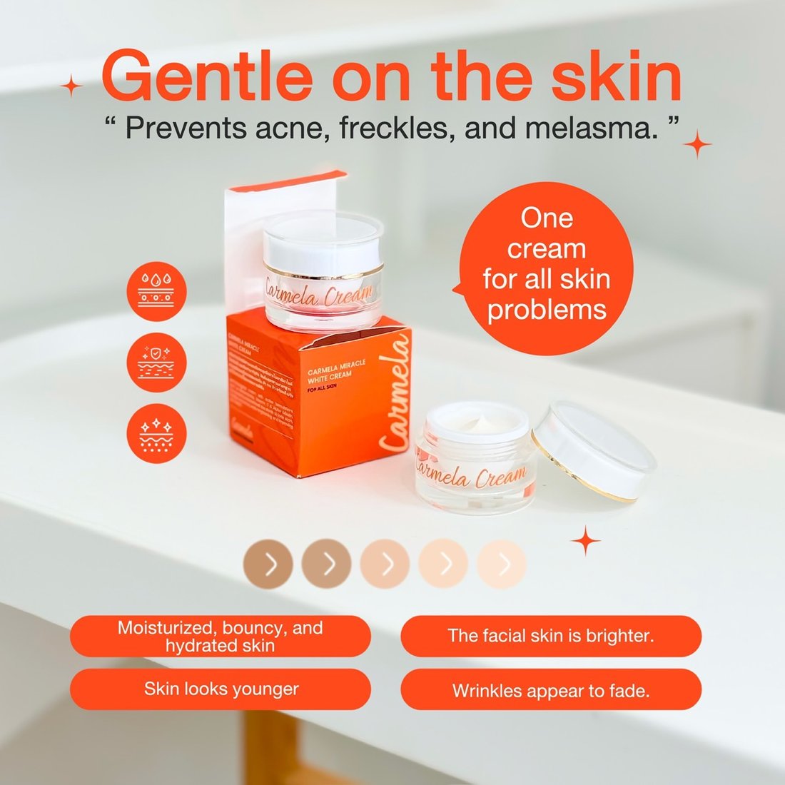 Gentle on the skin, prevents acne freckles and melasma